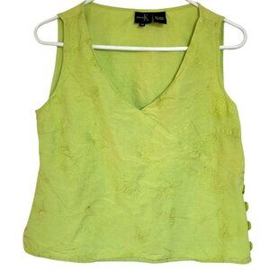 Dina K Woman Green Sleeveless Blouse M Embroidered Leaves Fairy Whimsigoth Crop